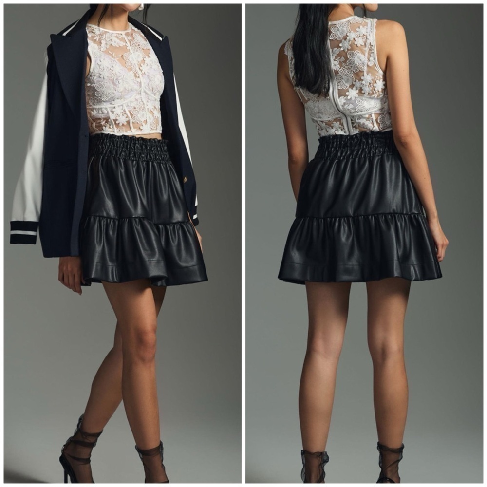 By Anthropologie The Somerset Mini Skirt: Faux Leather Edition in Back Size XL